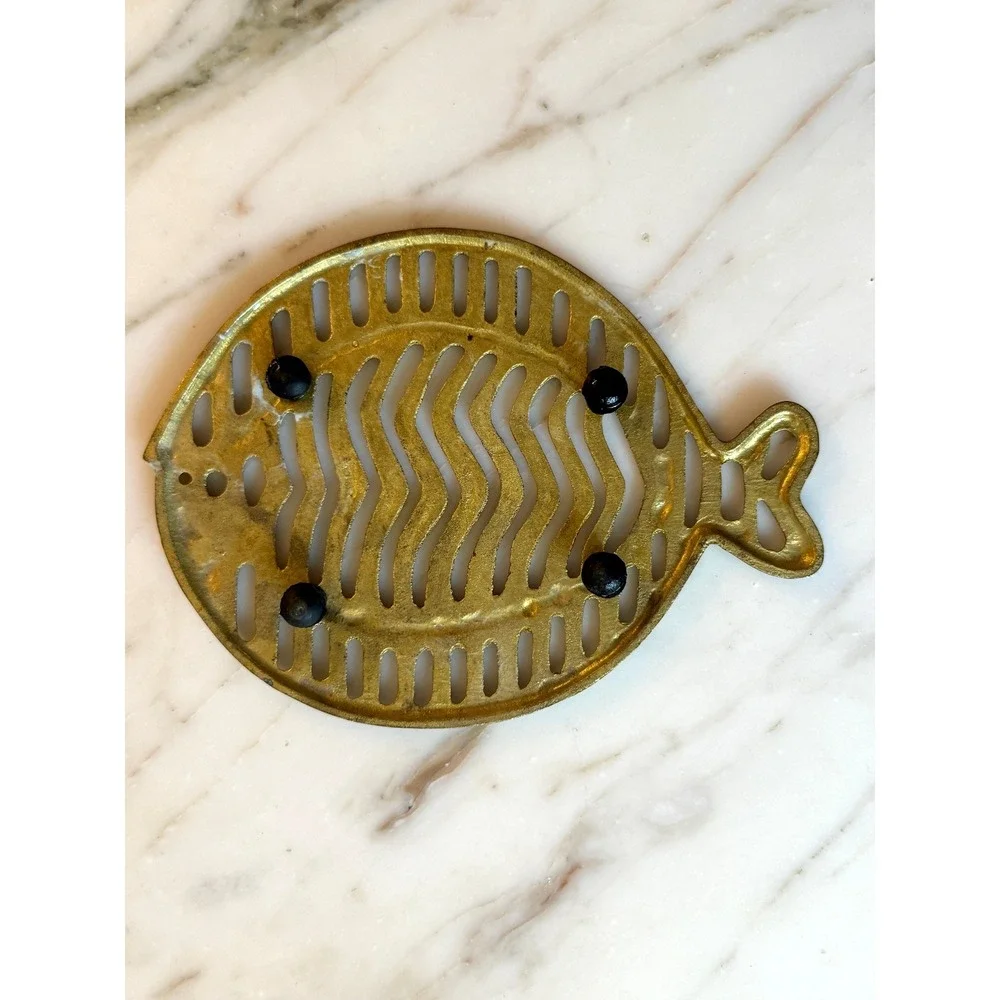 Vintage Brass Fish Trivet Tropical Fish Coastal Kitchen Decor